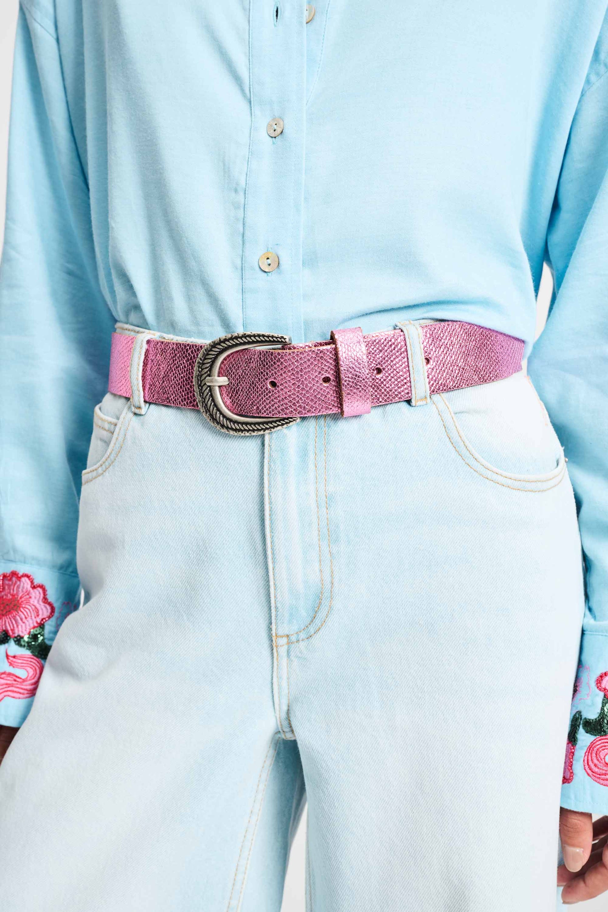 POM Amsterdam Belts Pink / 75 CEINTURE - Snake Vibrant Pink