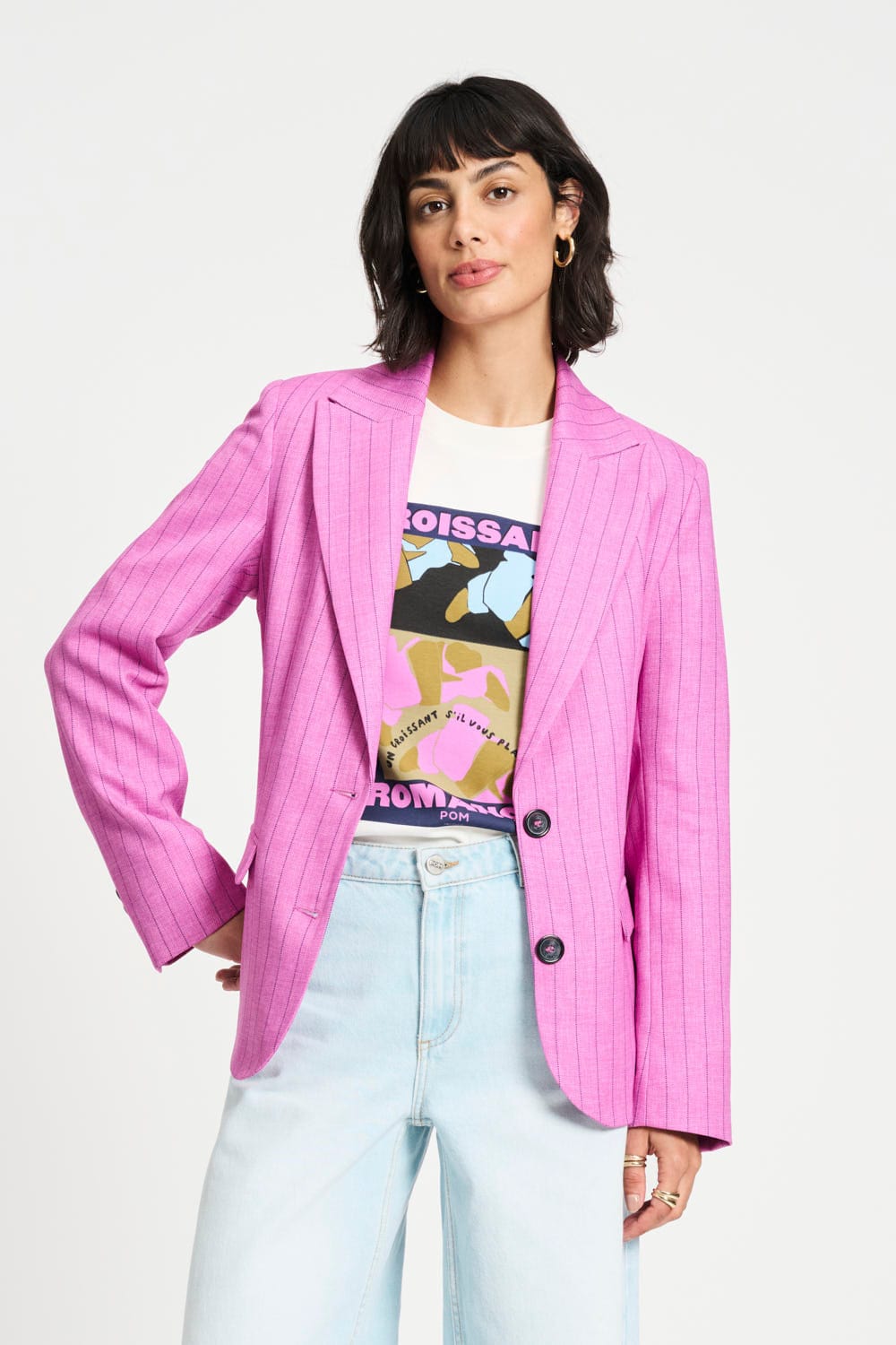POM Amsterdam Blazers Pink / 34 BLAZER - Rose Doux Striped