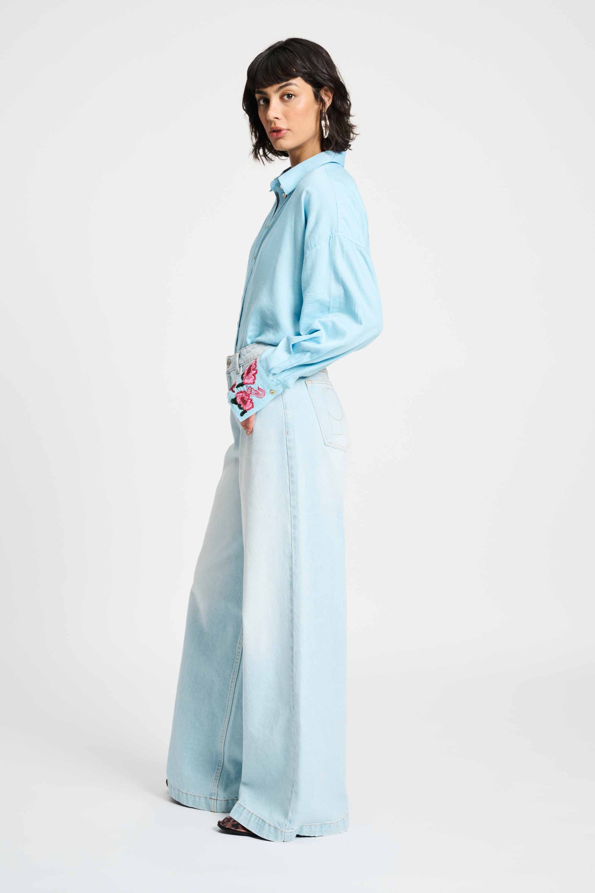 POM Amsterdam Blouses BLOUSE - Sky Blue Melange