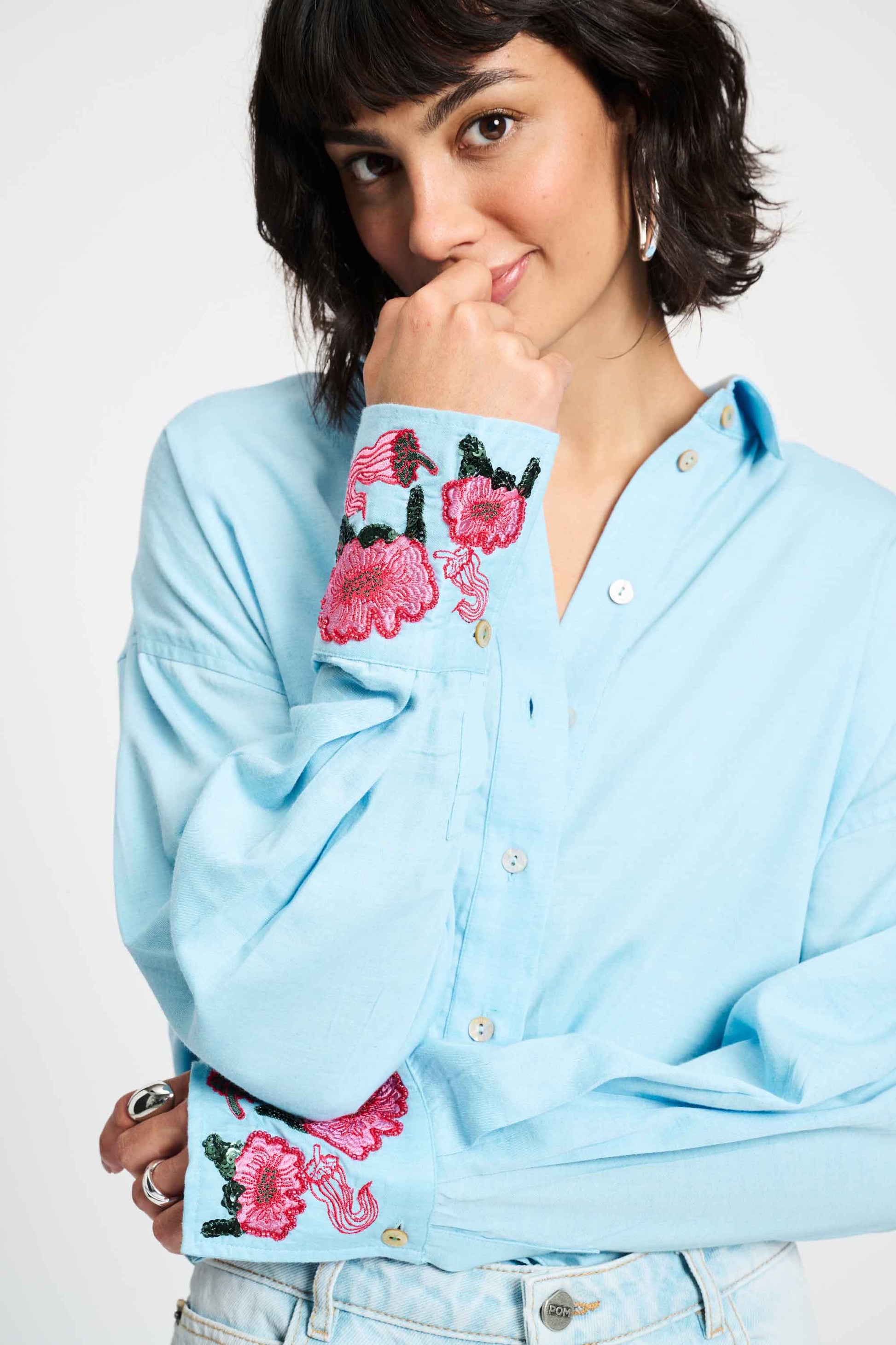 POM Amsterdam Blouses BLOUSE - Sky Blue Melange