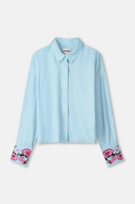POM Amsterdam Blouses BLOUSE - Sky Blue Melange