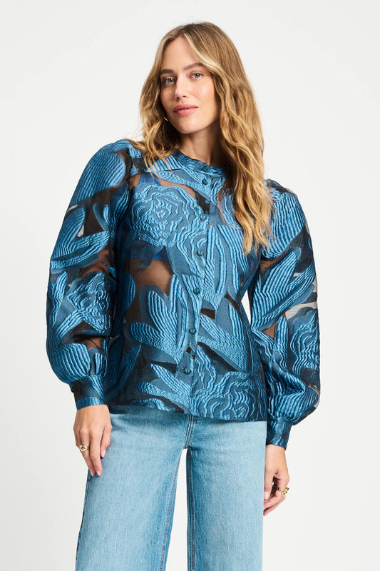 POM Amsterdam Blouses Blue / 34 BLOUSE - Dashing Nights Organza