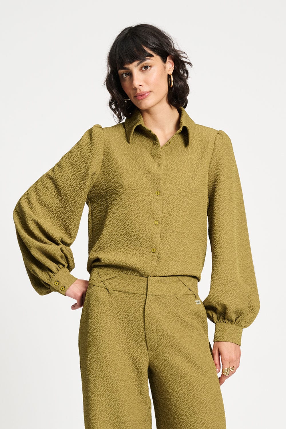POM Amsterdam Blouses Brown / 34 BLOUSE - Bubble Fresh Olive