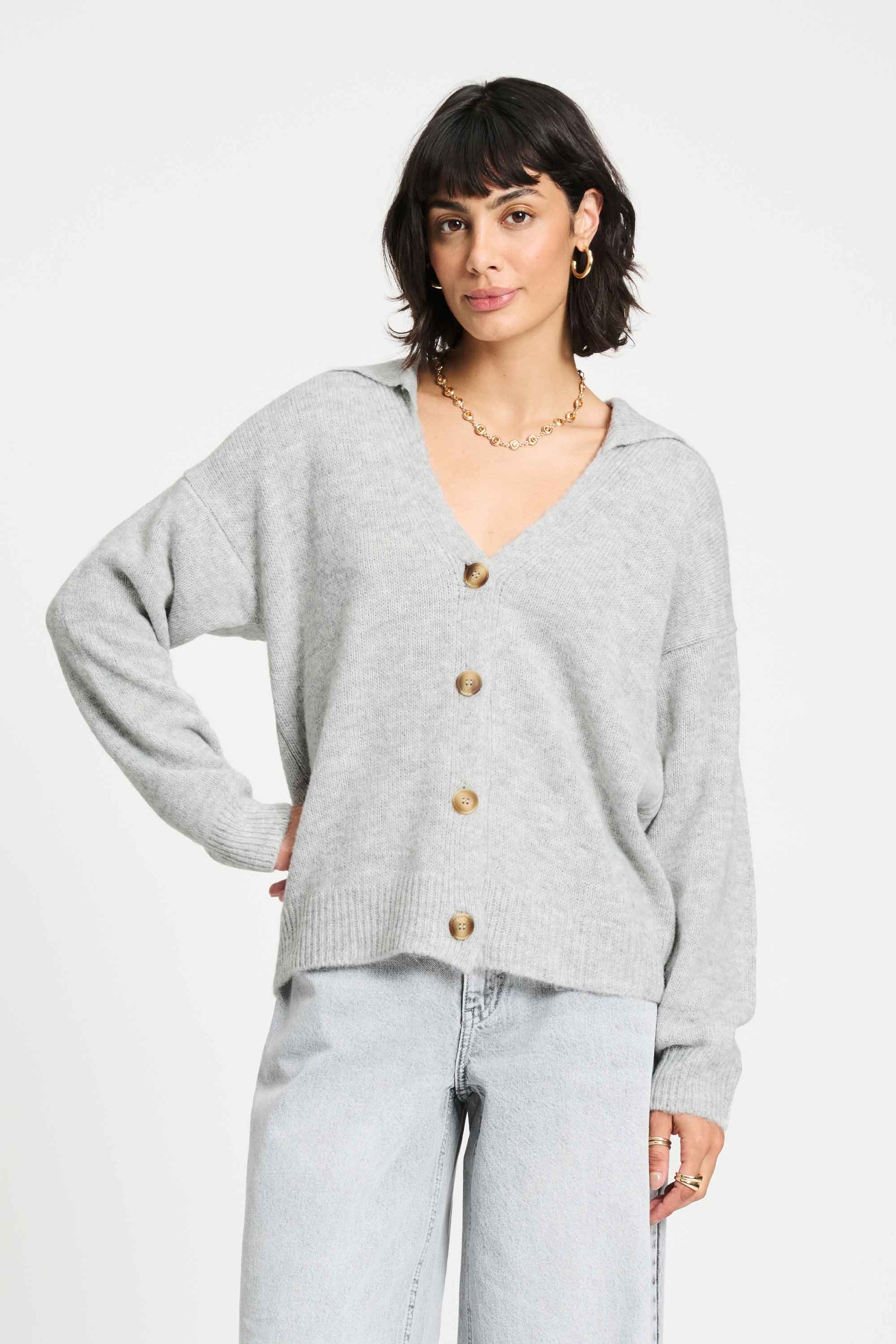POM Amsterdam Cardigans Grey / 34 CARDIGAN - Grey Melange