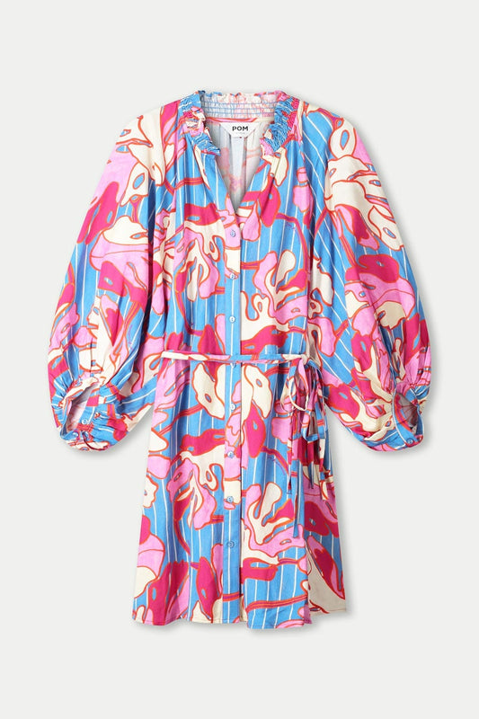 POM Amsterdam Dresses ROBE - Urban Flora Stripe Linen