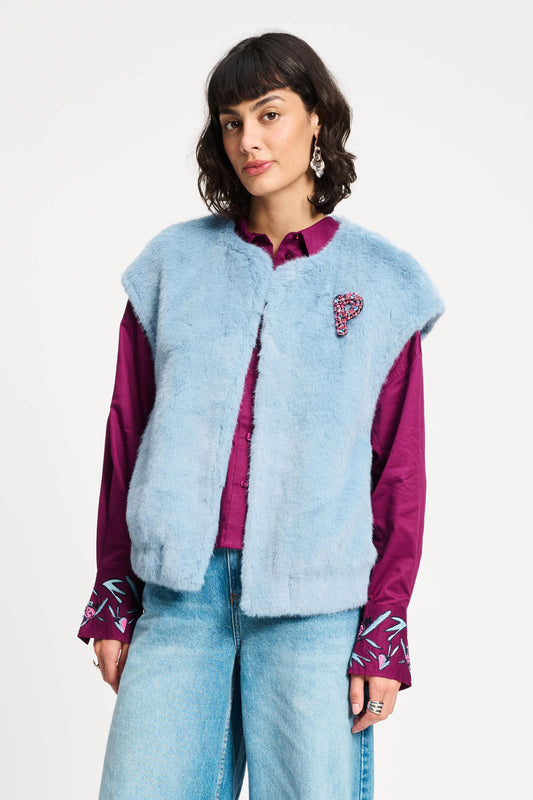POM Amsterdam Gilets Blue / 34 GILET - Fur Misty Blue
