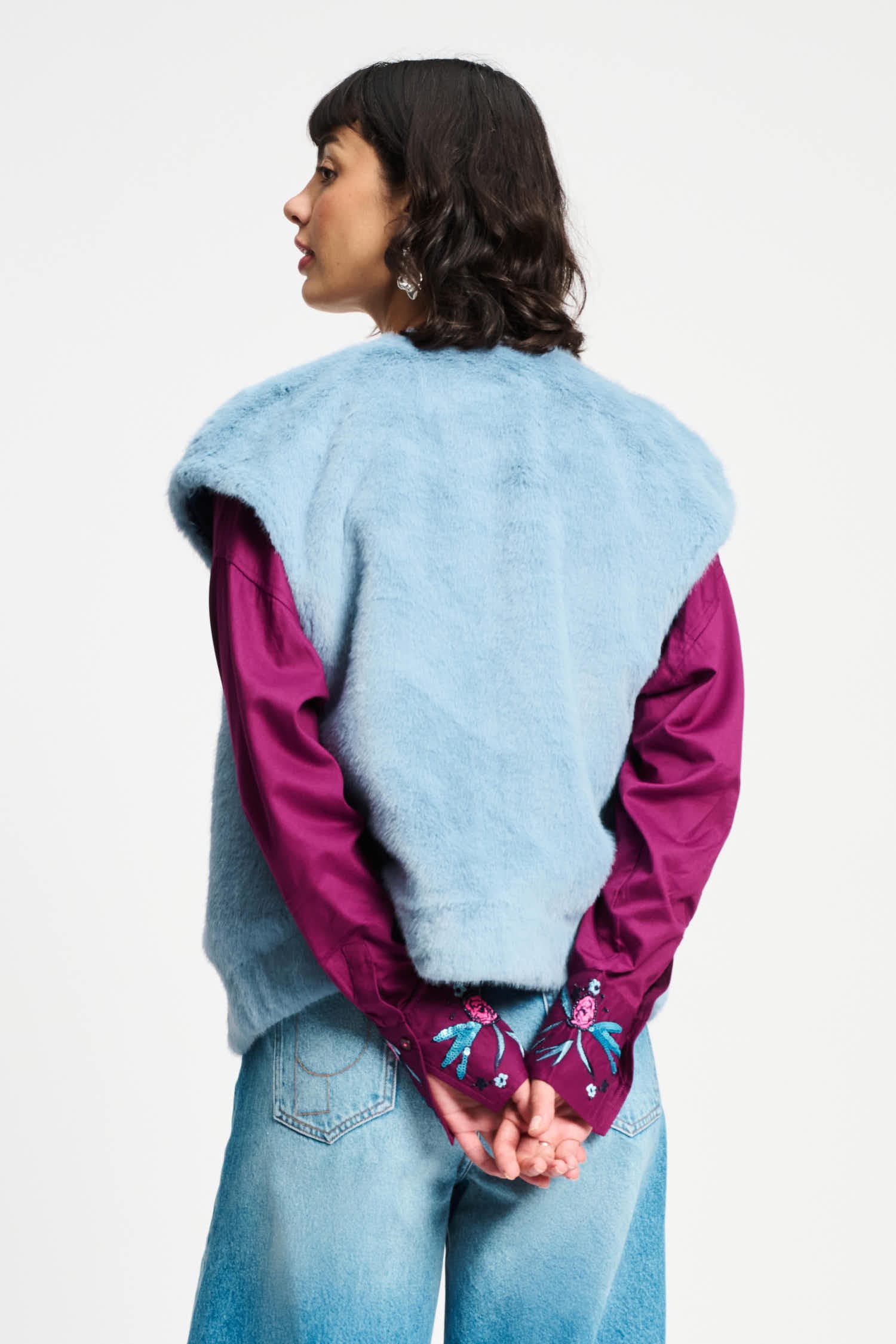 POM Amsterdam Gilets GILET - Fur Misty Blue