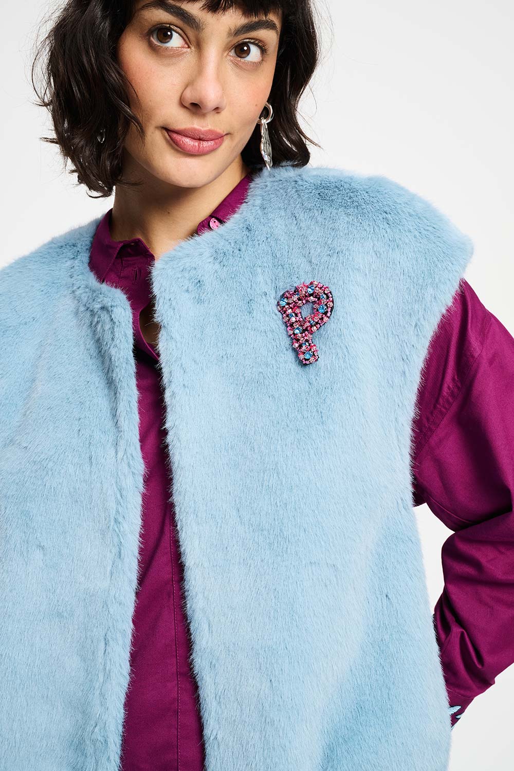 POM Amsterdam Gilets GILET - Fur Misty Blue