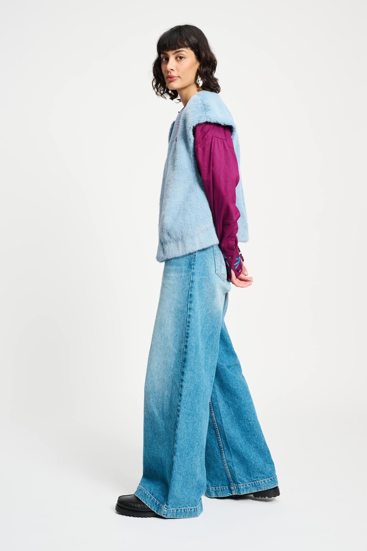 POM Amsterdam Gilets GILET - Fur Misty Blue