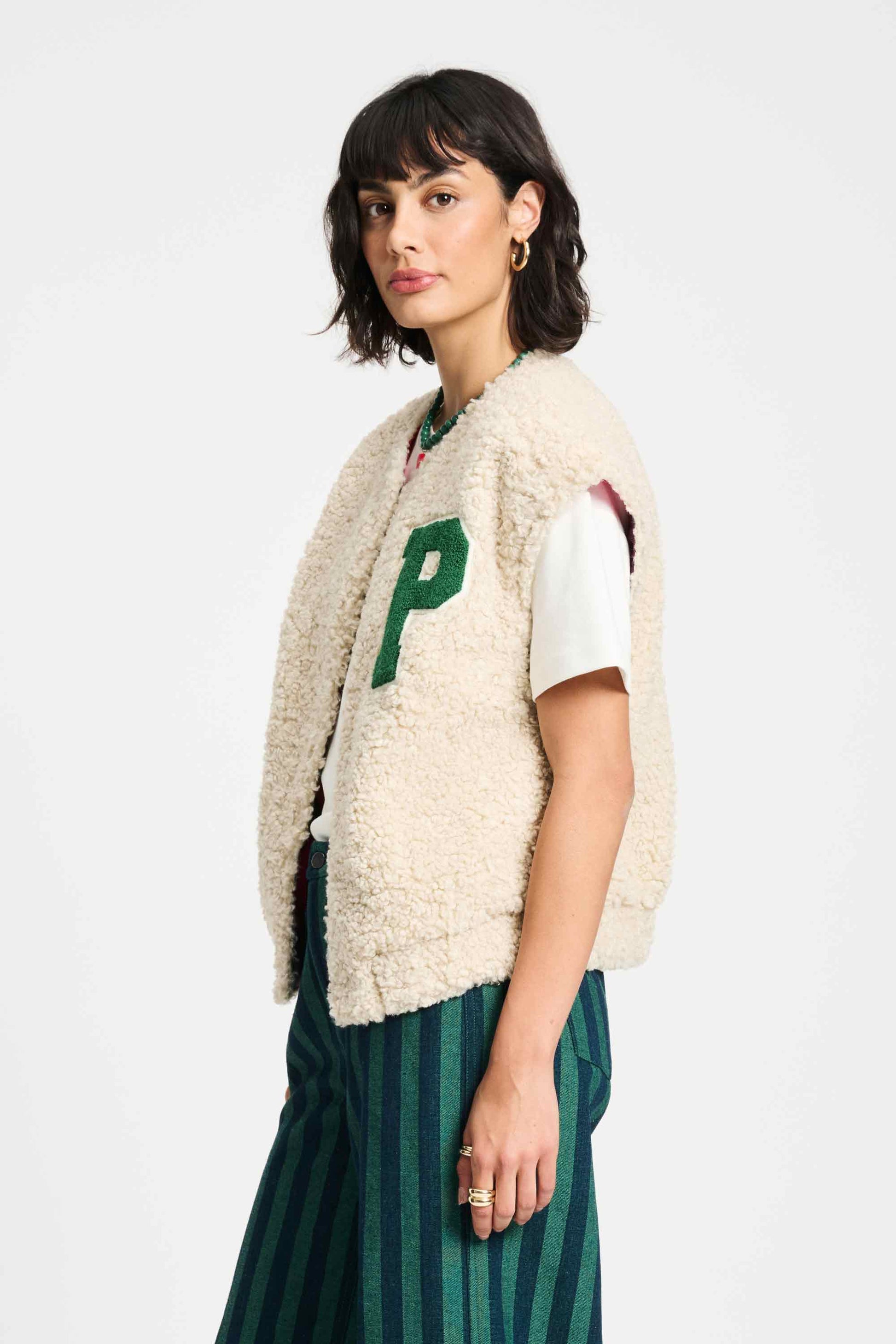 POM Amsterdam Gilets GILET - Teddy Baseball Ecru