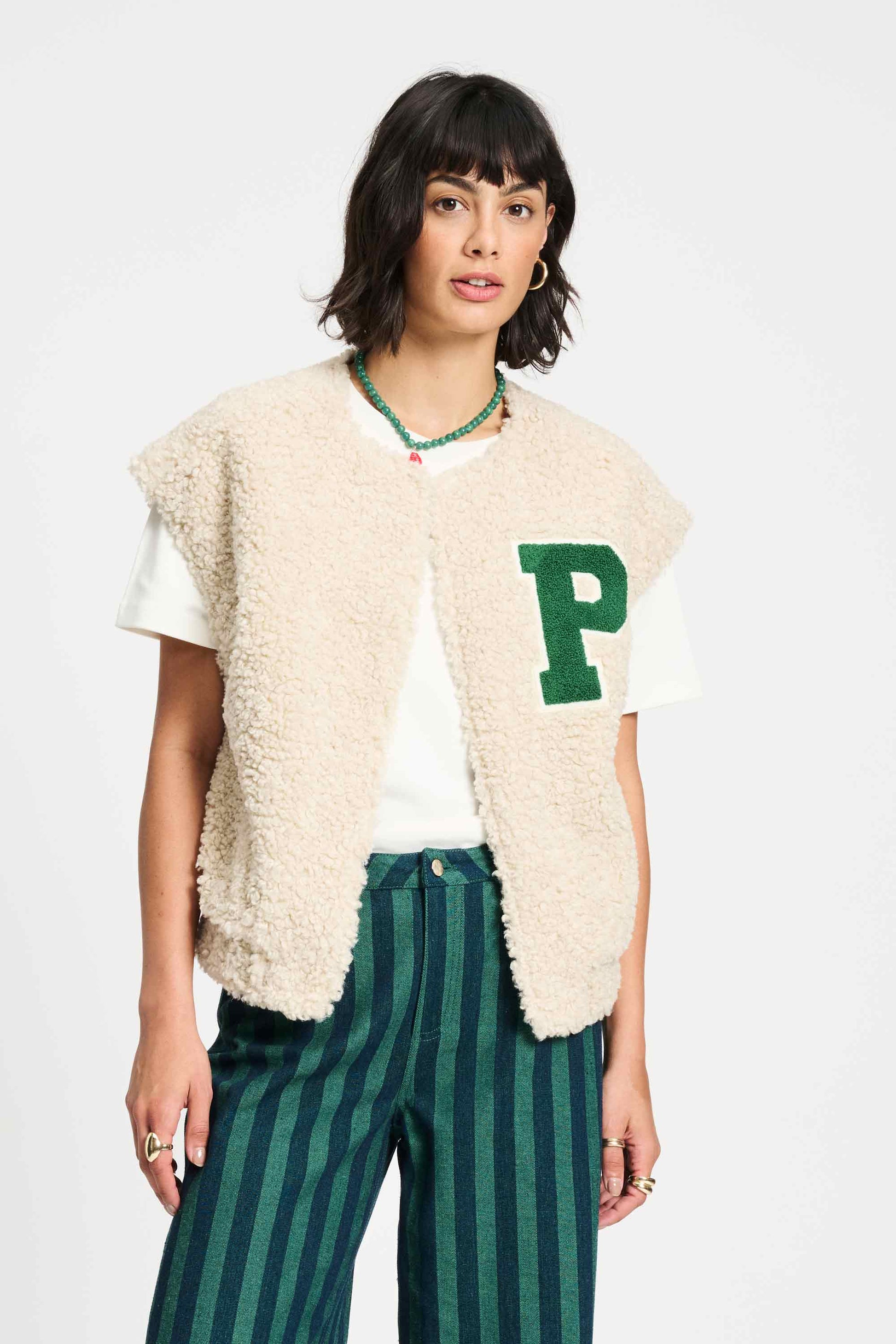 POM Amsterdam Gilets GILET - Teddy Baseball Ecru