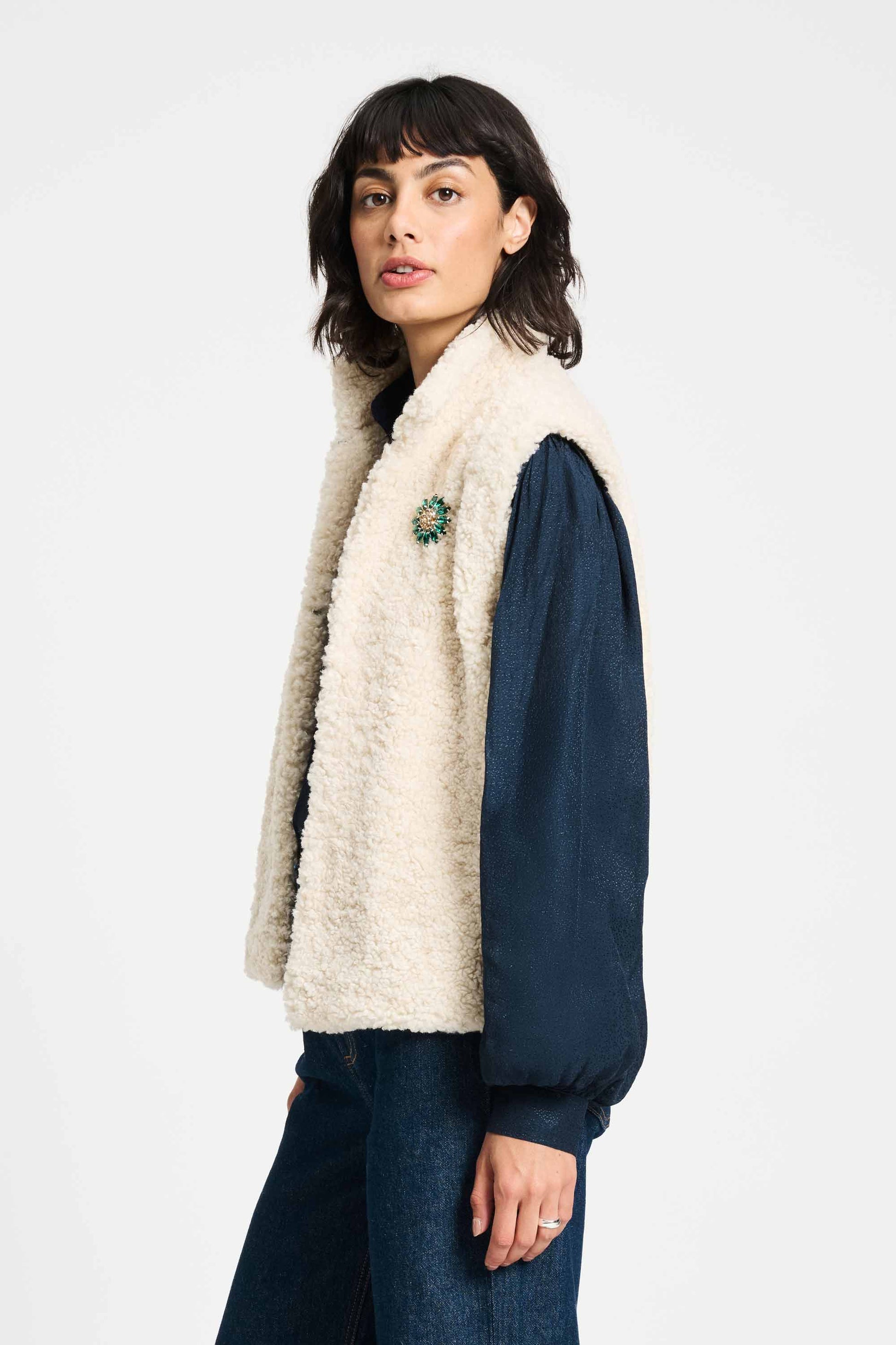 POM Amsterdam Gilets GILET - Teddy Love Ecru