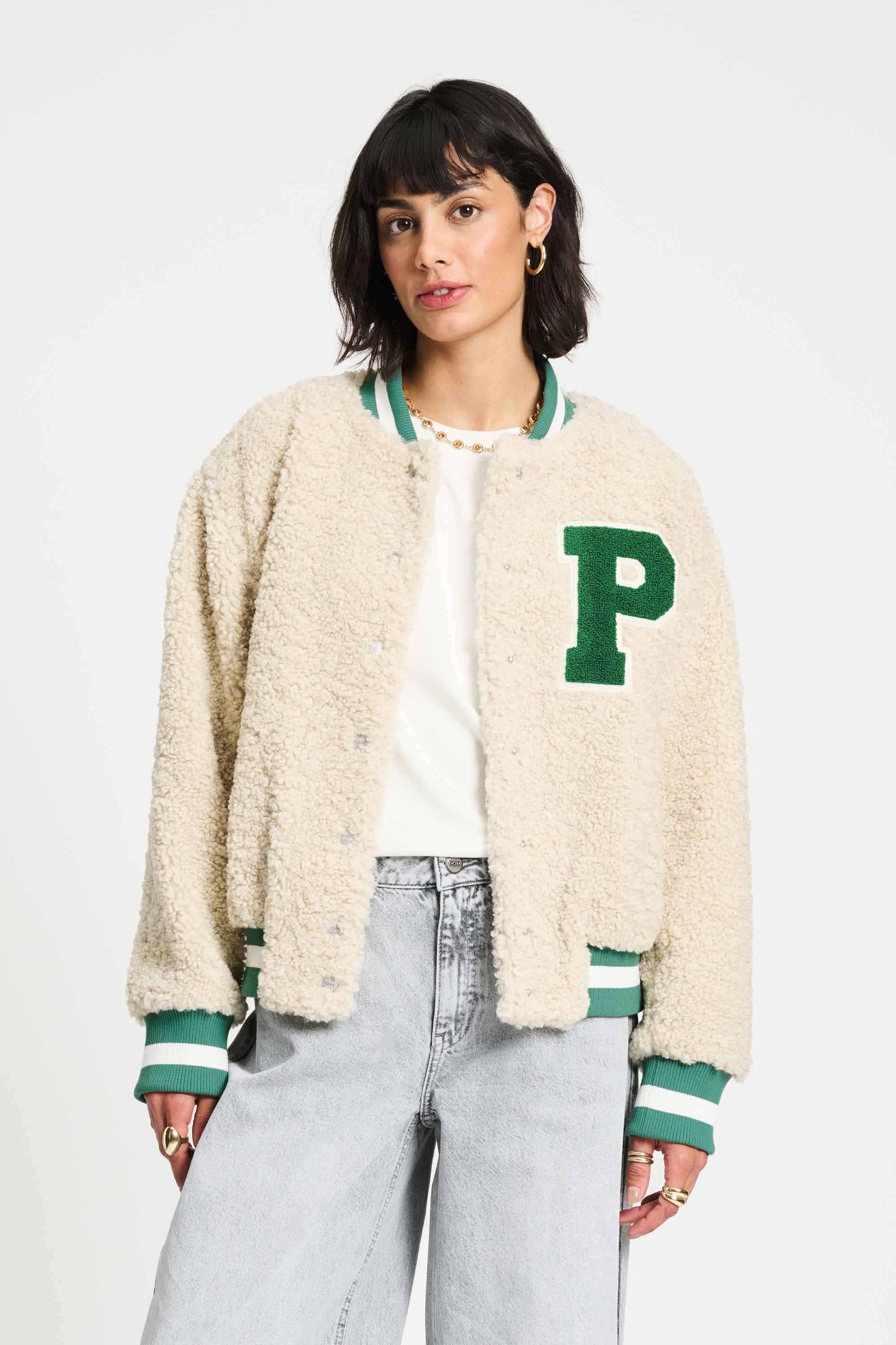 POM Amsterdam Jackets VEST - Teddy Baseball Ecru