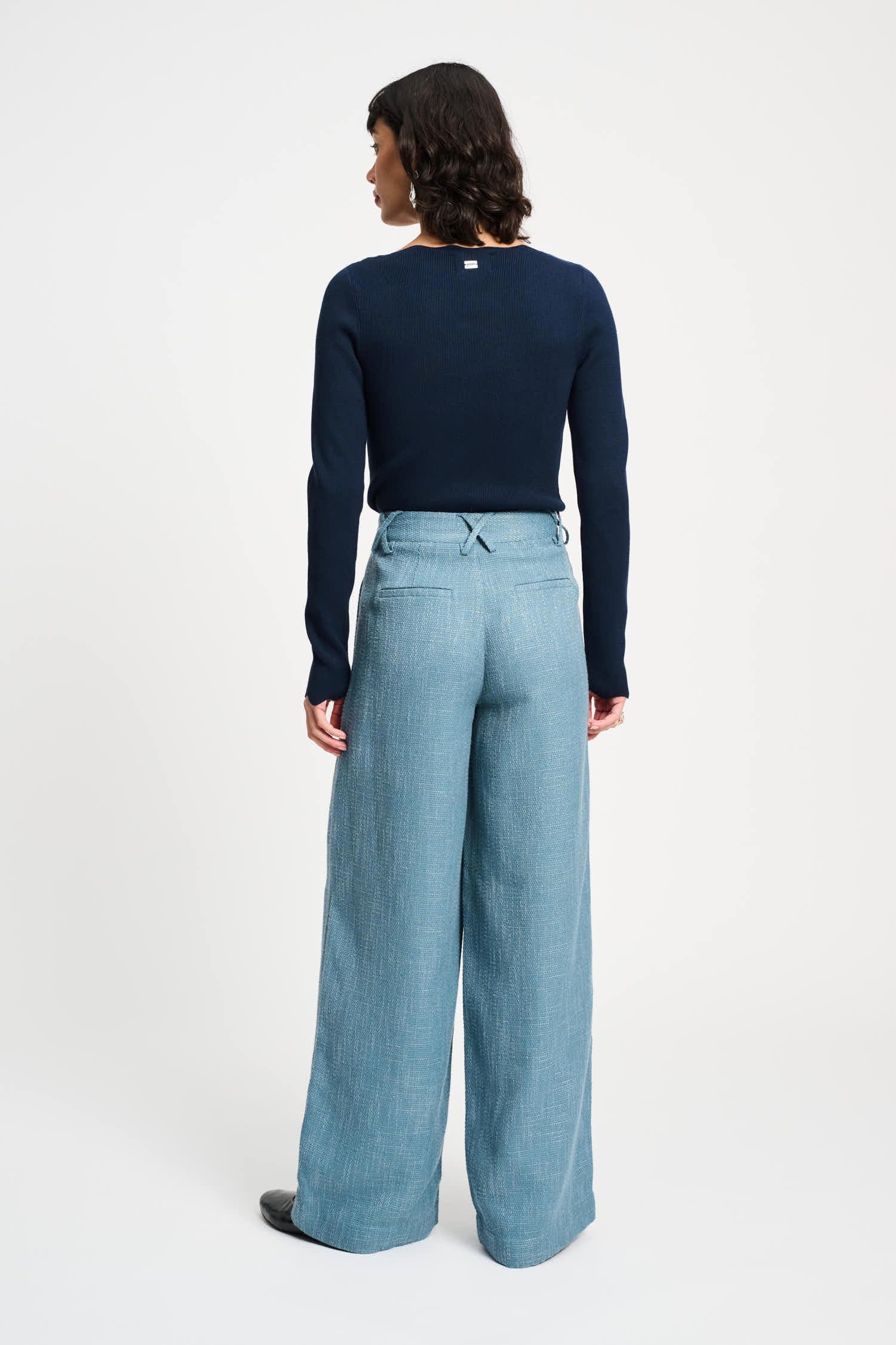 POM Amsterdam Pants PANTALON - Bouclé Dawn Blue