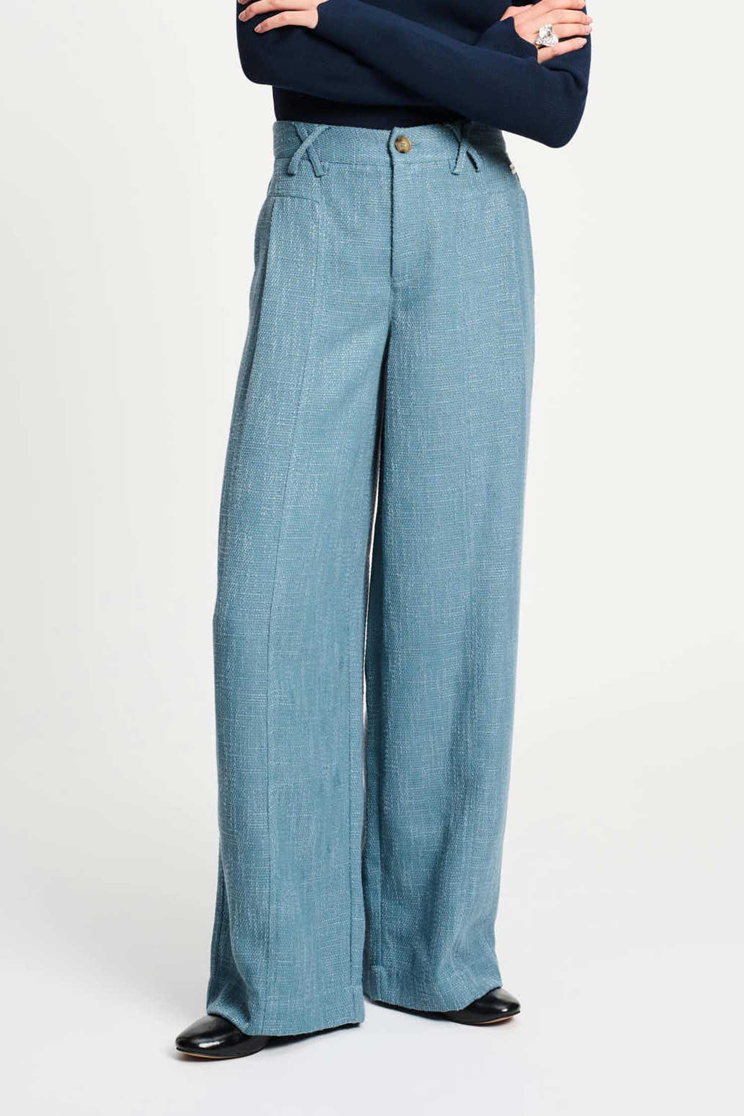 POM Amsterdam Pants PANTALON - Bouclé Dawn Blue