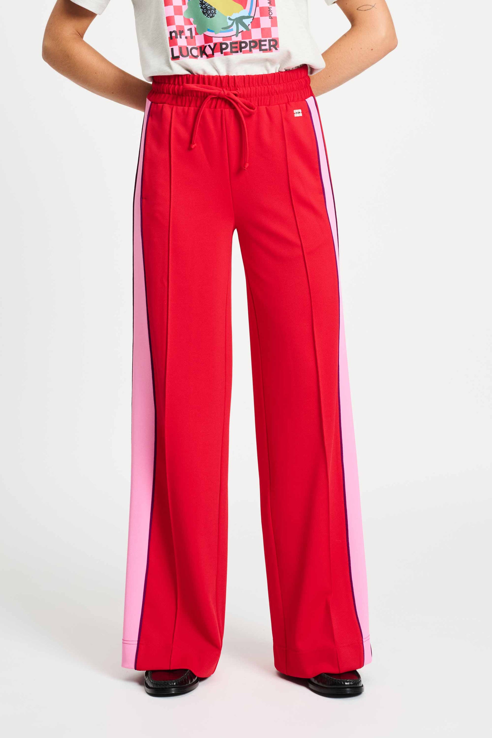 POM Amsterdam Pants PANTALON - Colourblock Chili Red