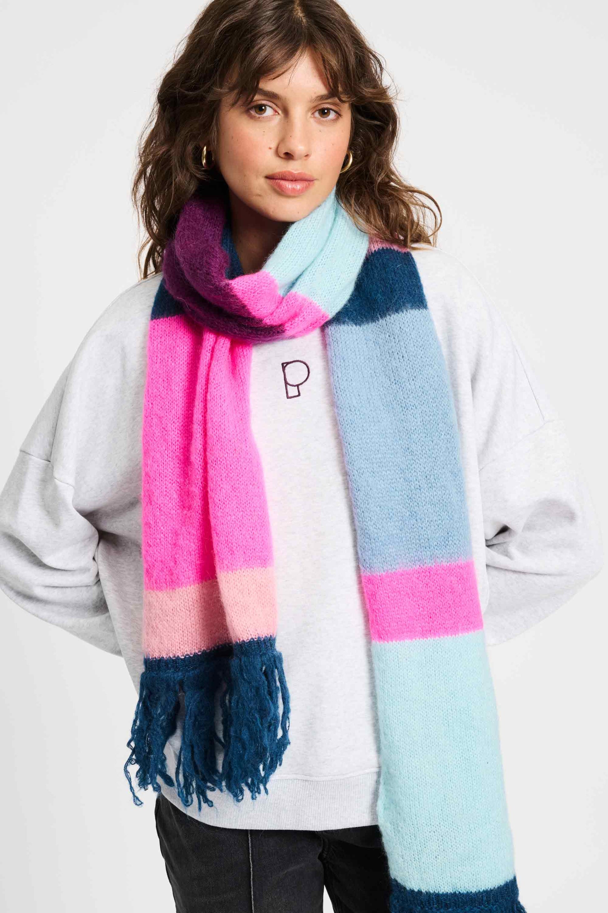 POM Amsterdam Shawls Multi colour / OS ECHARPE - Brushed Stripes Blue
