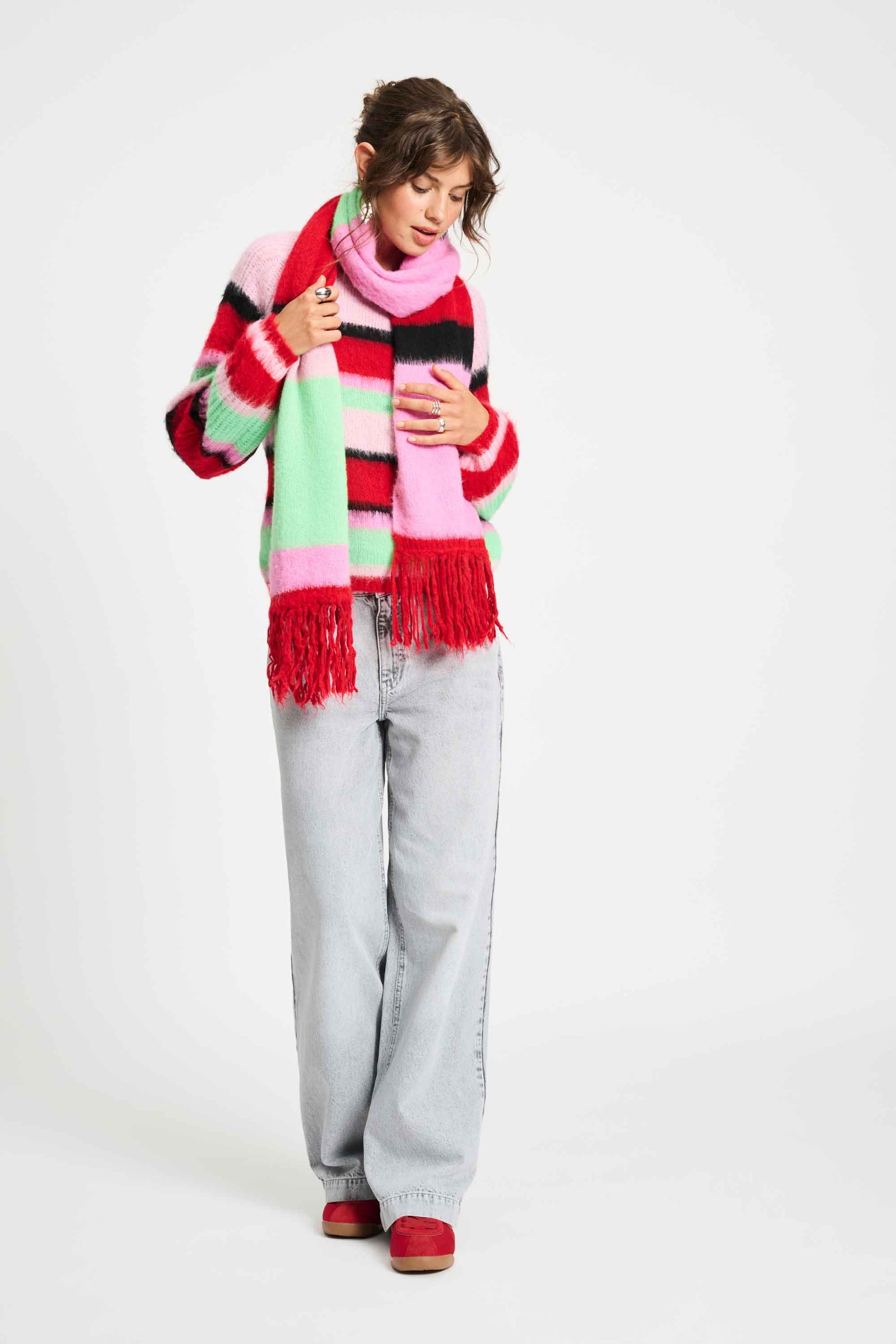 POM Amsterdam Shawls Multi colour / OS ECHARPE - Brushed Stripes Green