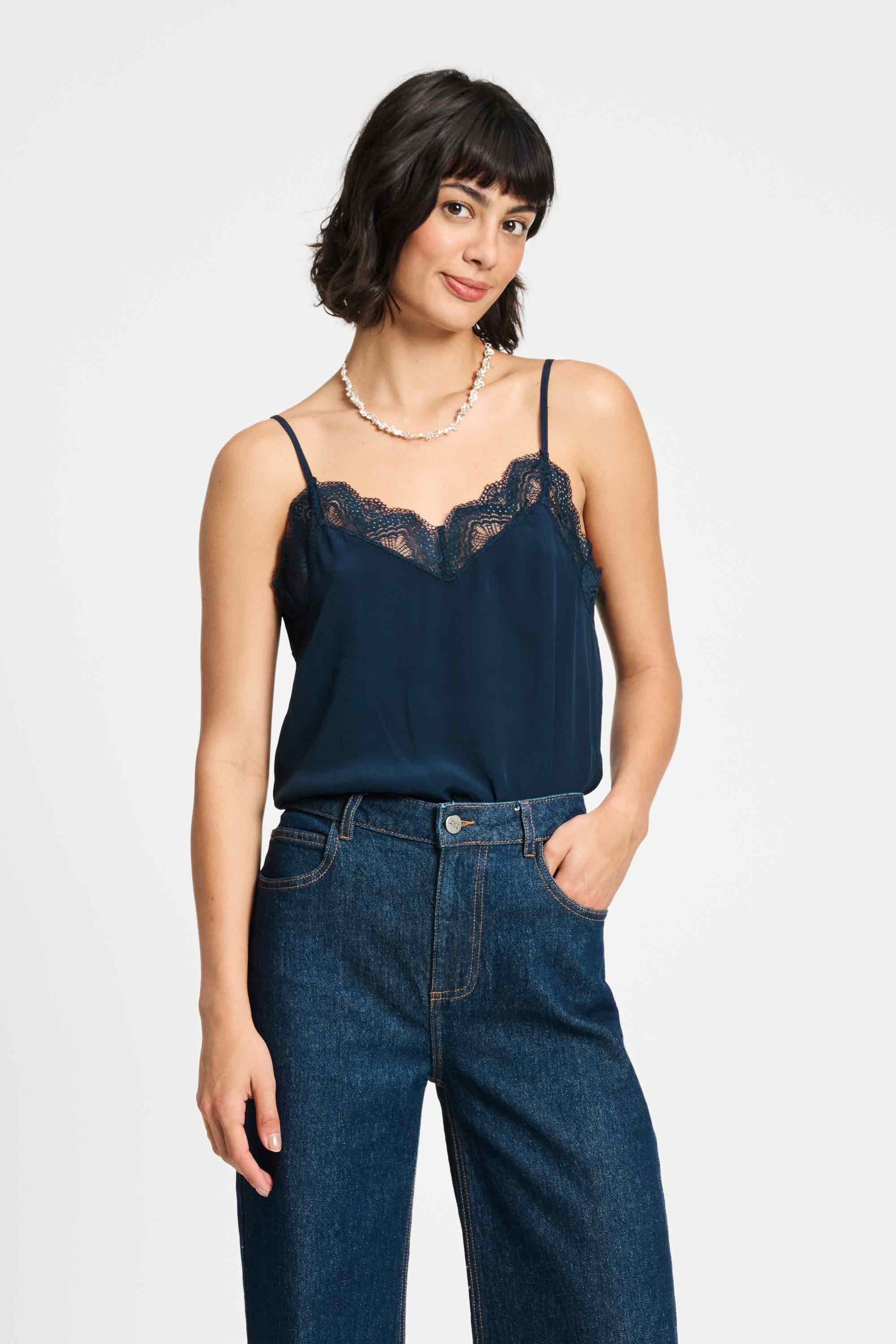 POM Amsterdam Tops Blue / 34 TOP - Cami Dark Navy