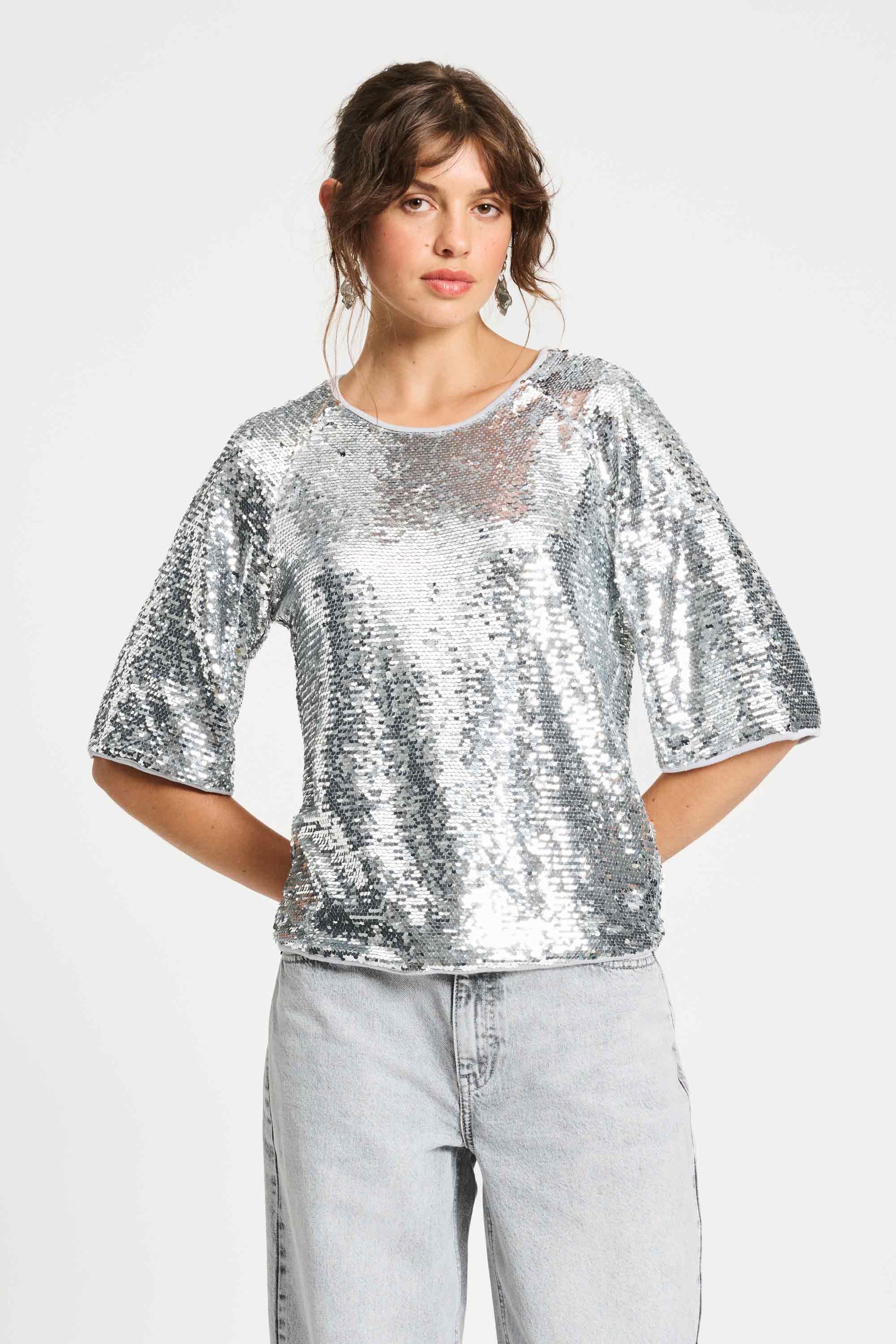 POM Amsterdam Tops Grey / 34 TOP - Sequins Silver