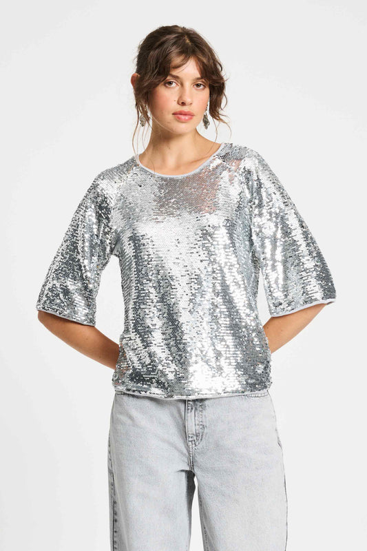 POM Amsterdam Tops Grey / 34 TOP - Sequins Silver