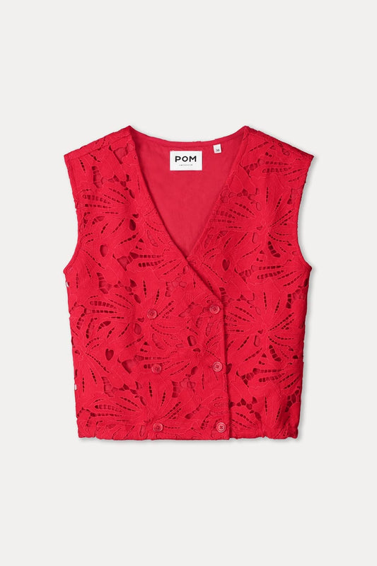 POM Amsterdam Tops TOP - Lace Bloom Red