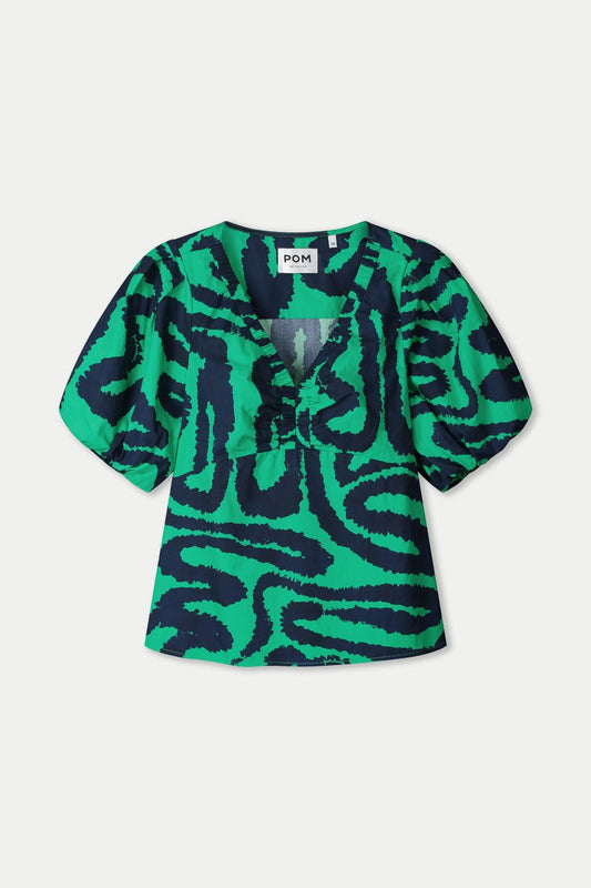 POM Amsterdam Tops TOP - Poplin Waves Green