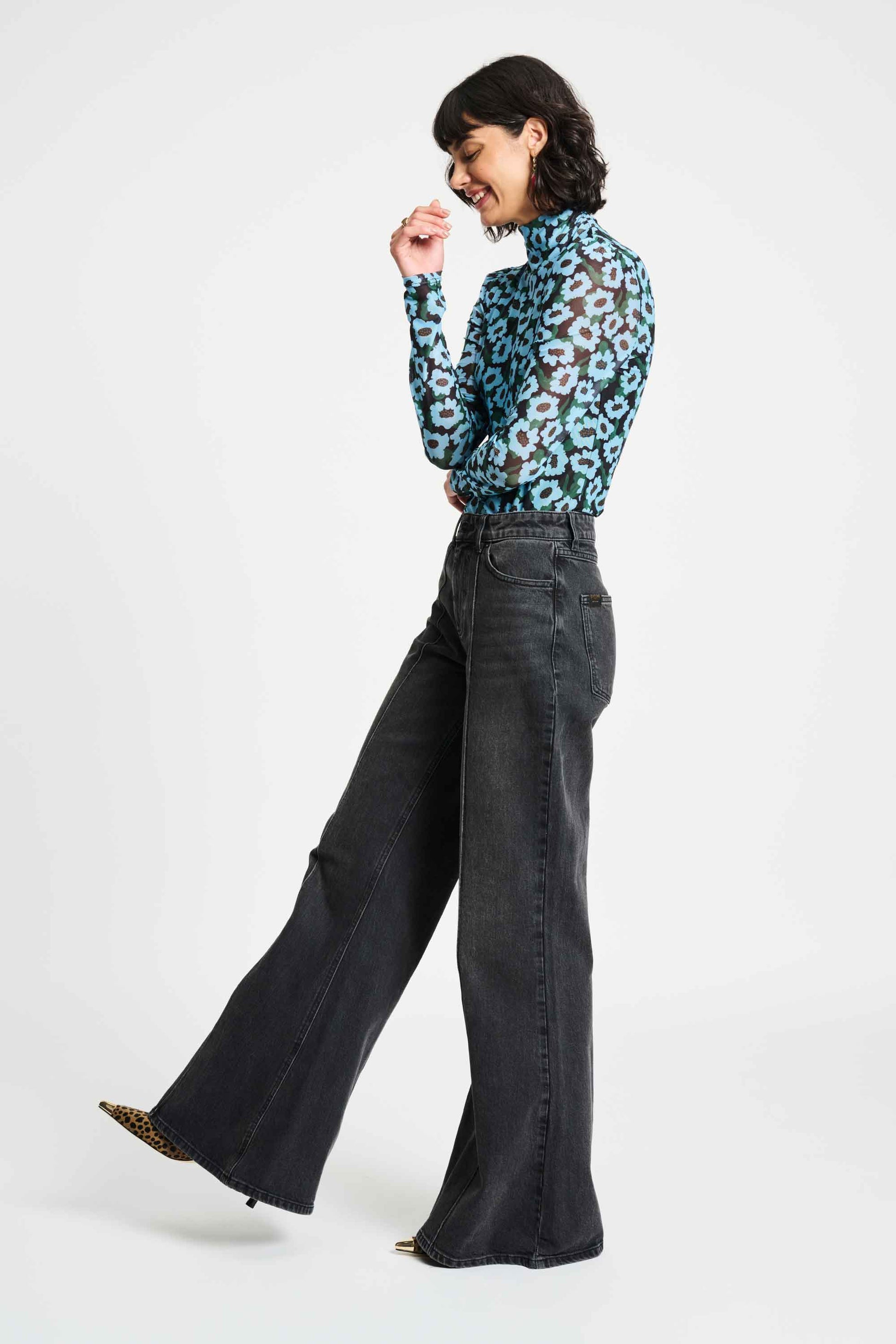 POM Amsterdam Tops TURTLENECK - Wild Flowers Blue