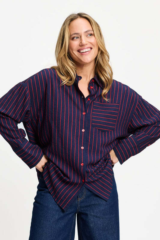 BLOUSE - Beau Twill Striped Blue