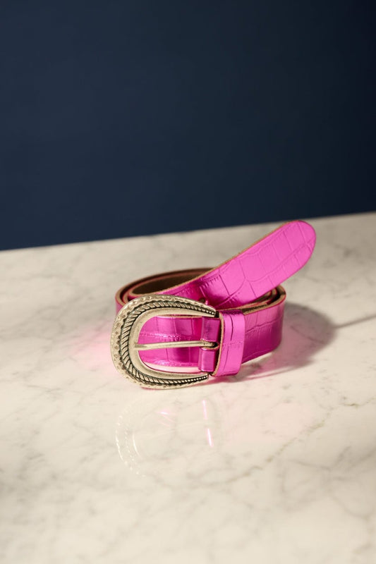 POM Amsterdam Belts CEINTURE - Metallic Fuchsia Croco