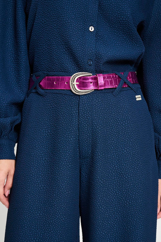 POM Amsterdam Belts Pink / 75 CEINTURE - Metallic Fuchsia Croco