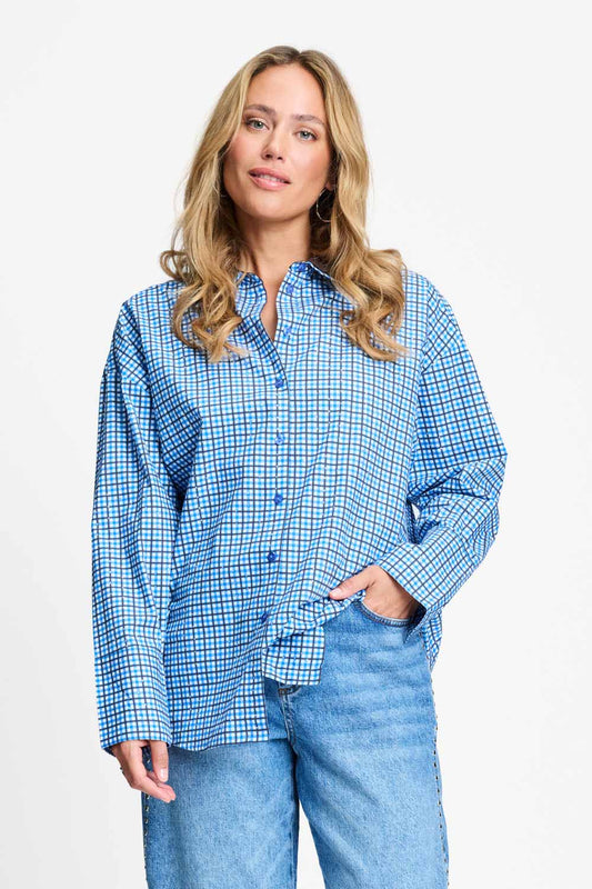 POM Amsterdam Blouses BLOUSE - Beau Check Sapphire Blue