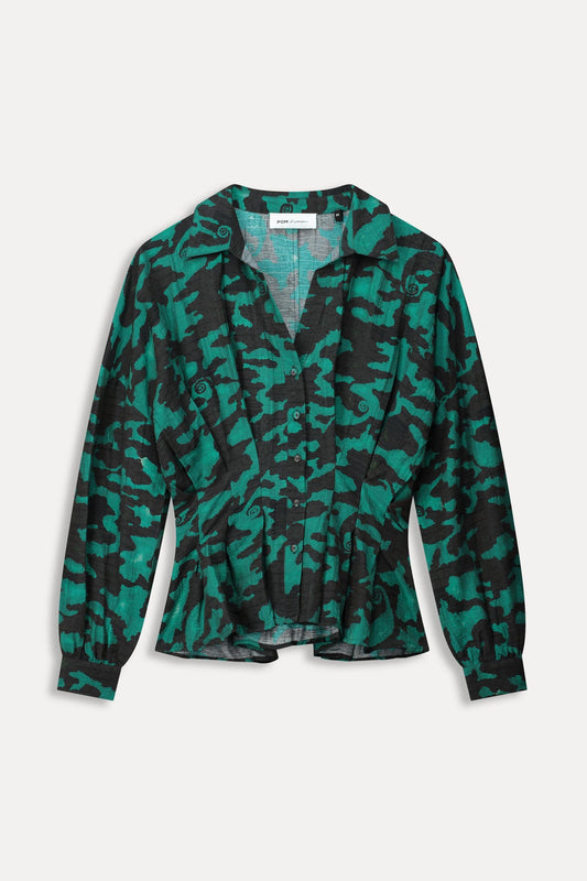 POM Amsterdam Blouses BLOUSE - Camo Teal Green