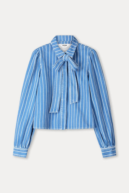 POM Amsterdam Blouses BLOUSE - Denim Stripes Blue