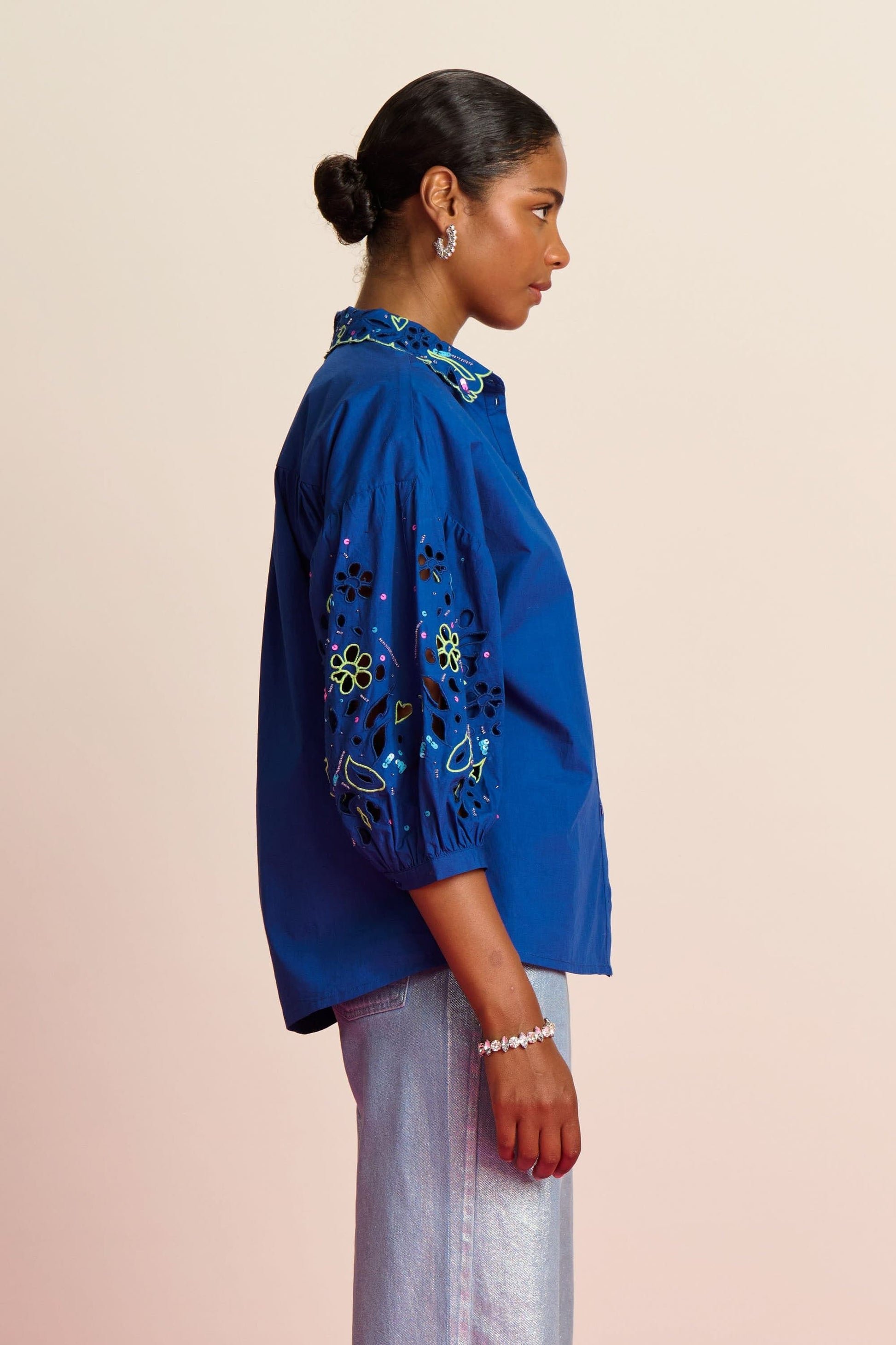 POM Amsterdam Blouses BLOUSE - Embroidery Ink Blue