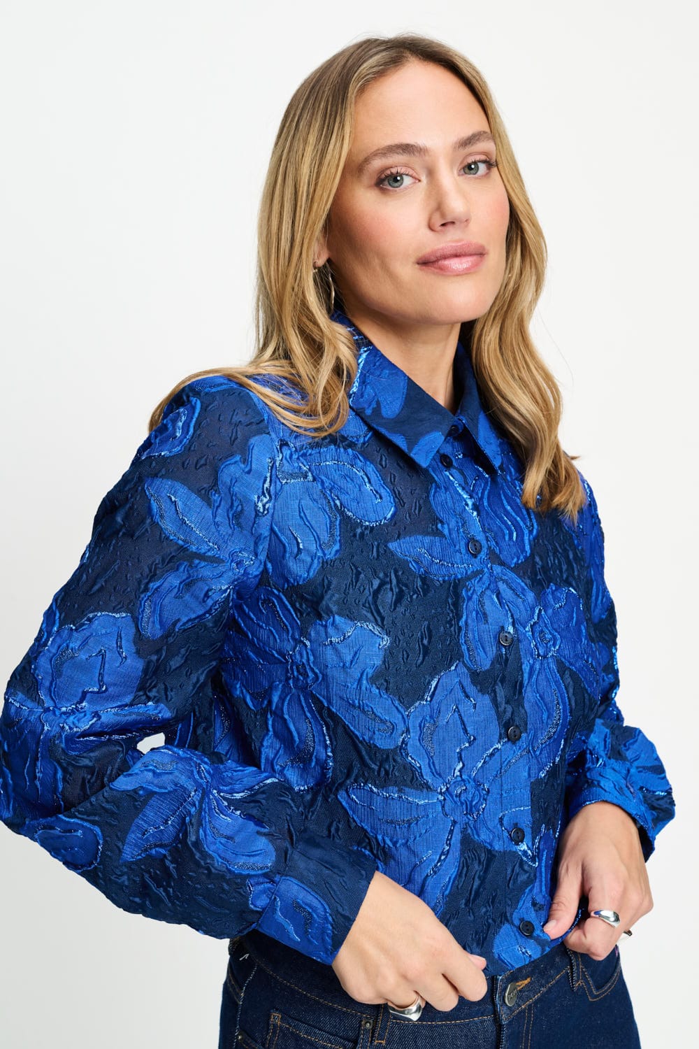 POM Amsterdam Blouses BLOUSE - Jade Bloom Cobalt Blue