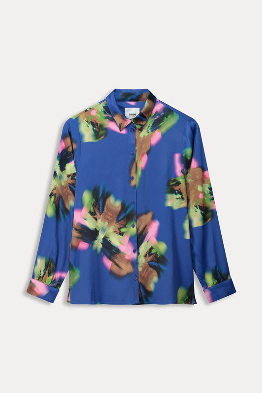 POM Amsterdam Blouses BLOUSE - Mila Satin Butterfly Blue