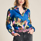 POM Amsterdam Blouses BLOUSE - Mila Satin Butterfly Blue