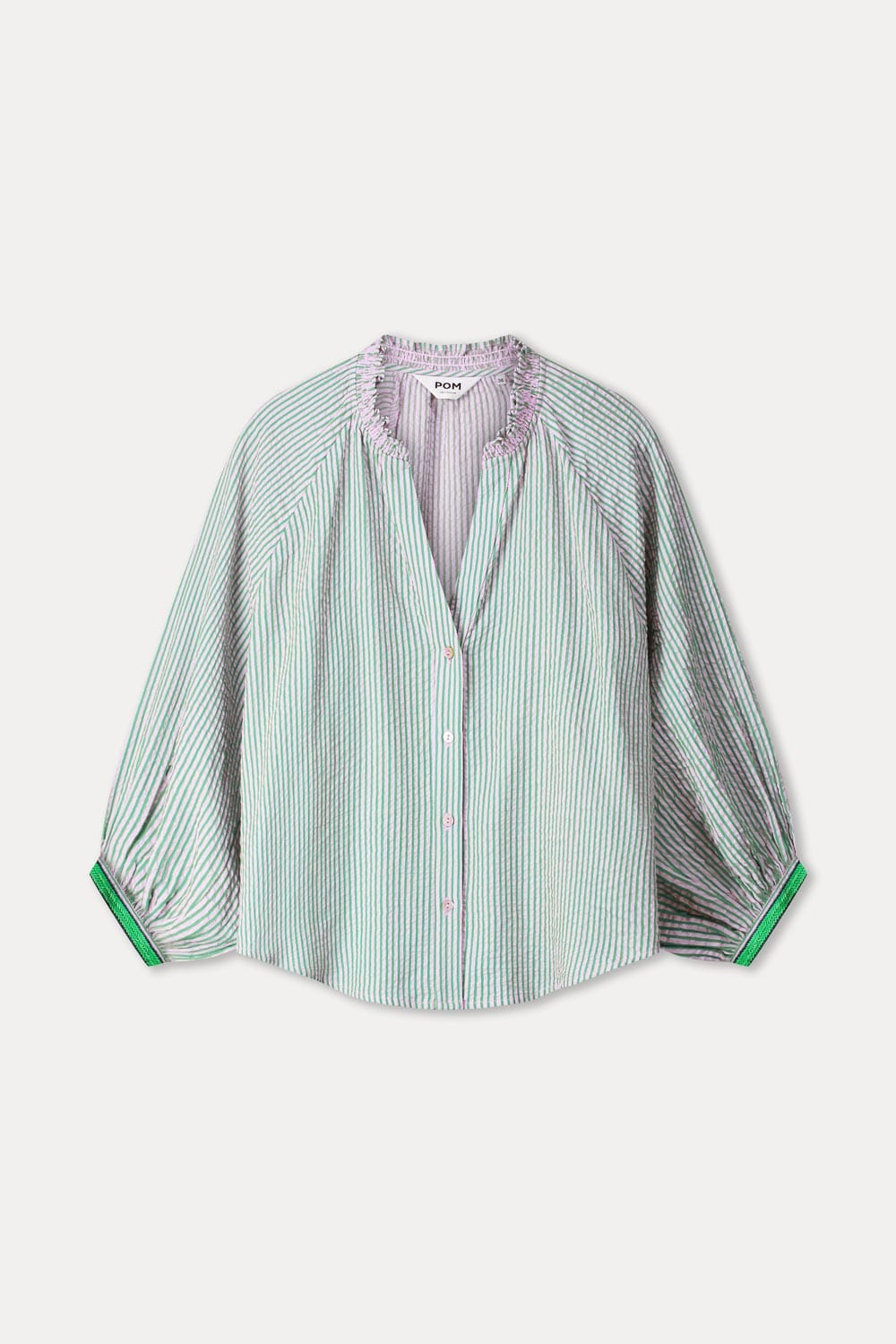 POM Amsterdam Blouses BLOUSE - Seersucker Green Pink