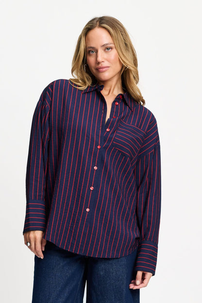 POM Amsterdam Blouses Blue / 34 BLOUSE - Beau Twill Striped Blue