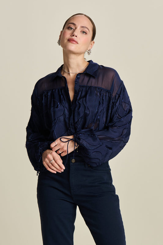 POM Amsterdam Blouses Blue / 34 BLOUSE - Jacquard Midnight Blue