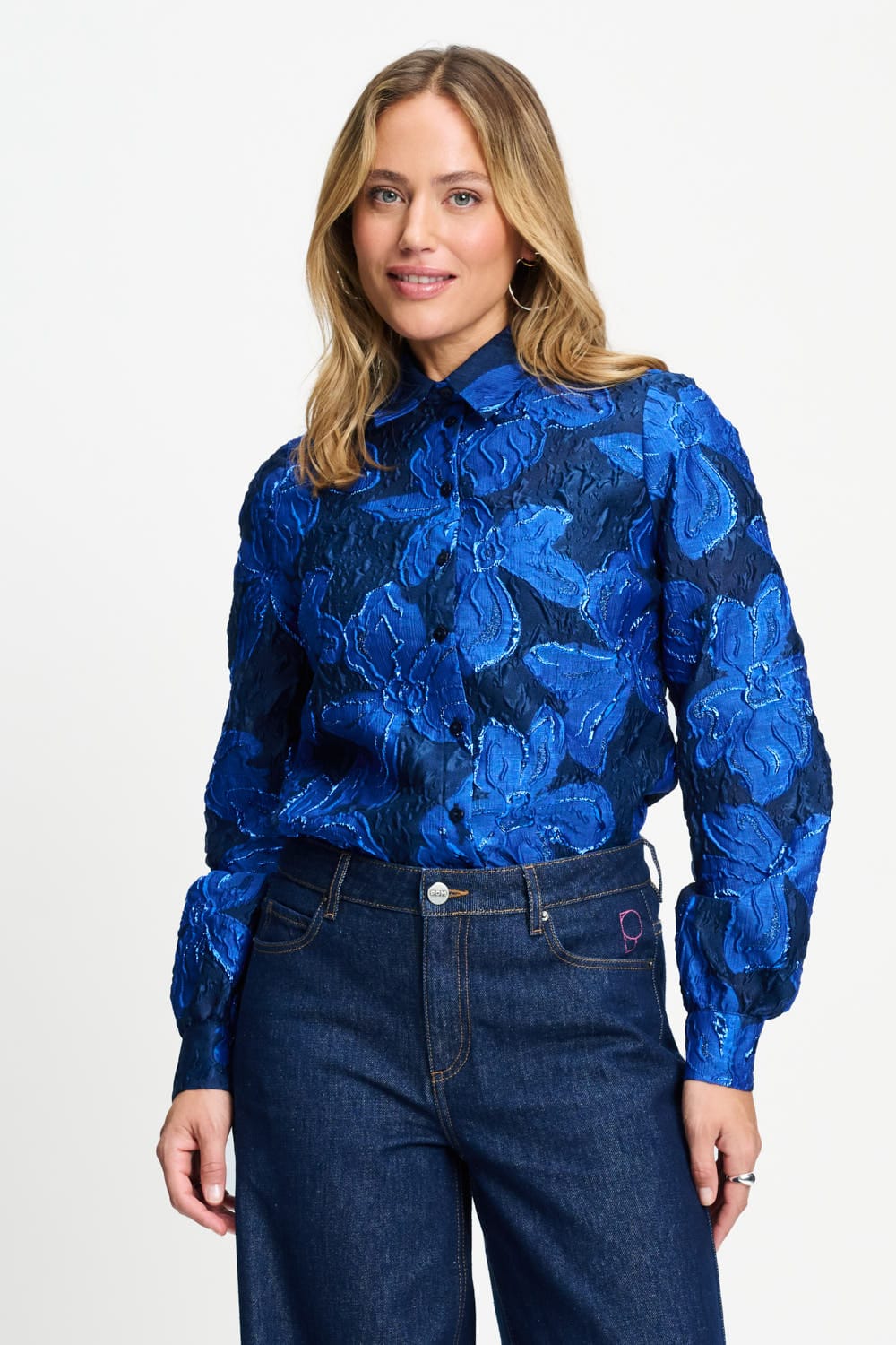 POM Amsterdam Blouses Blue / 34 BLOUSE - Jade Bloom Cobalt Blue
