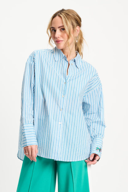 POM Amsterdam Blouses Blue / 34 BLOUSE - Poplin Striped Smashing Blue