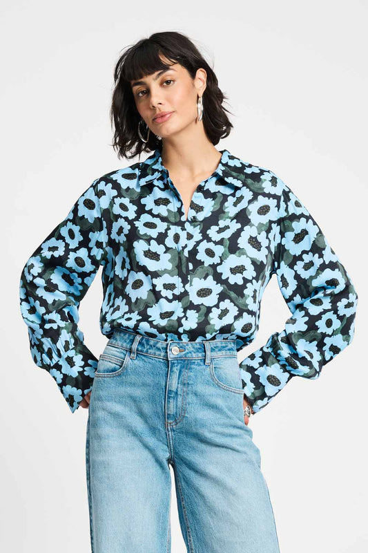 POM Amsterdam Blouses Blue / 34 BLOUSE - Wild Flowers Blue
