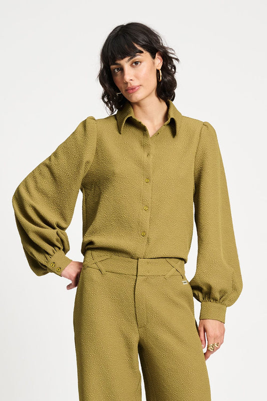 POM Amsterdam Blouses Brown / 34 BLOUSE - Bubble Fresh Olive