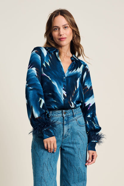 POM Amsterdam Blouses Multi colour / 34 BLOUSE - Feathers Blue