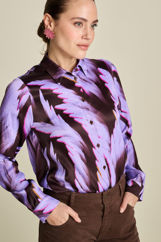 POM Amsterdam Blouses Multi colour / 34 BLOUSE - Mila Satin Feathers Brown