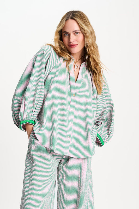 POM Amsterdam Blouses Multi colour / 34 BLOUSE - Seersucker Green Pink