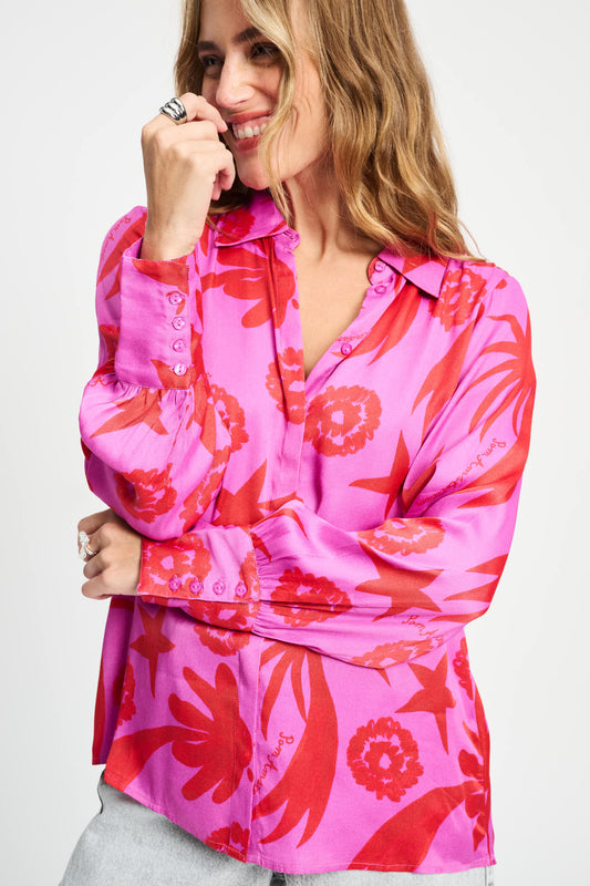 POM Amsterdam Blouses Pink / 34 BLOUSE - Splashing Fireworks