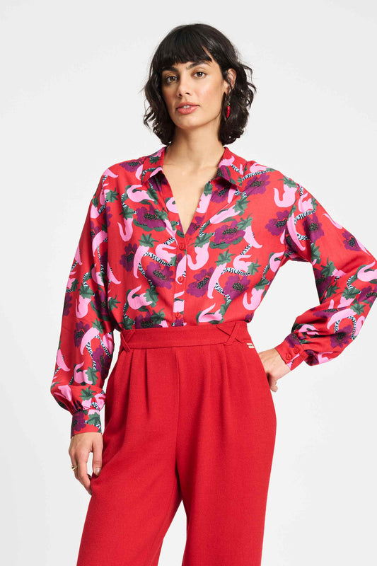 POM Amsterdam Blouses Red / 34 BLOUSE - Violet Picnic Delight